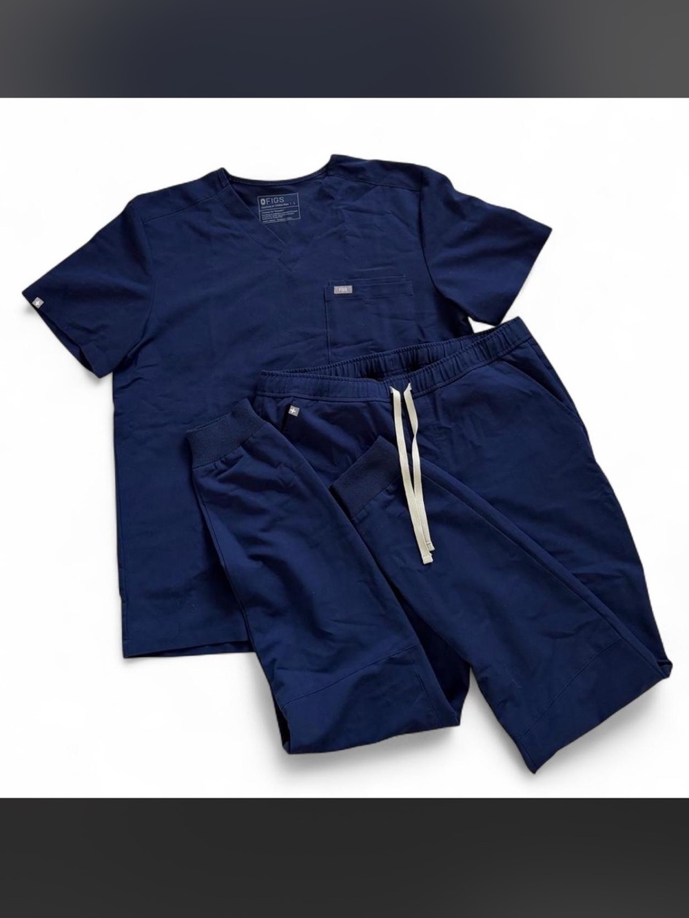 Figs Navy Scrub Set - Top & Drawstring joggers